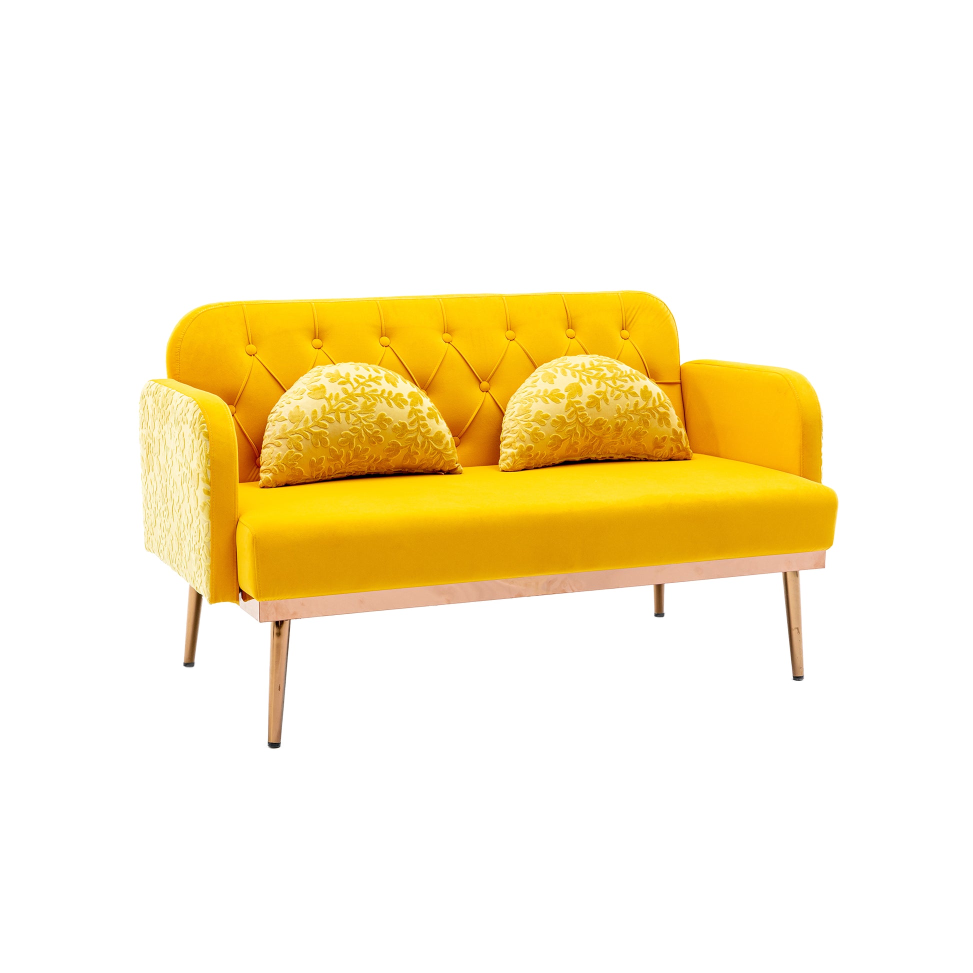 Coolmore Modern Velvet Loveseat Sofacomfy Upholstered 2 Seater Sofa With Gold Metal Legs, Small Loveseat Accent Couch For Living Bedroom Leisure Areas Yellow Velvet Yellow Foam Polyester 2 Seat