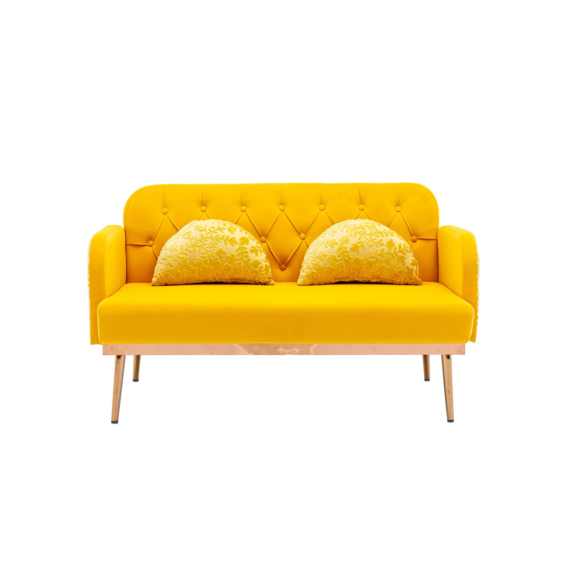 Coolmore Modern Velvet Loveseat Sofacomfy Upholstered 2 Seater Sofa With Gold Metal Legs, Small Loveseat Accent Couch For Living Bedroom Leisure Areas Yellow Velvet Yellow Foam Polyester 2 Seat