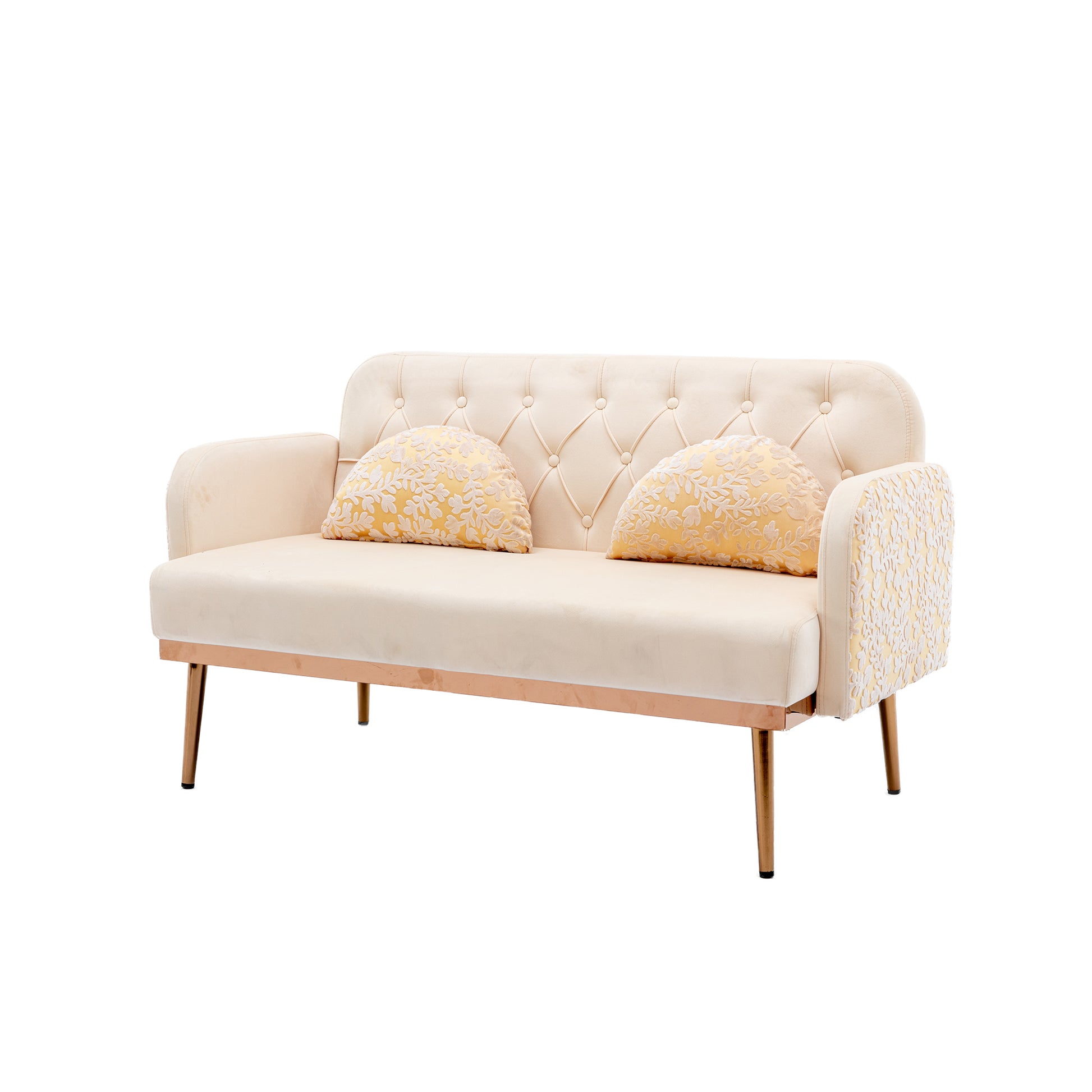 Coolmore Modern Velvet Loveseat Sofacomfy Upholstered 2 Seater Sofa With Gold Metal Legs, Small Loveseat Accent Couch For Living Bedroom Leisure Areas Beige Velvet Beige Foam Polyester 2 Seat