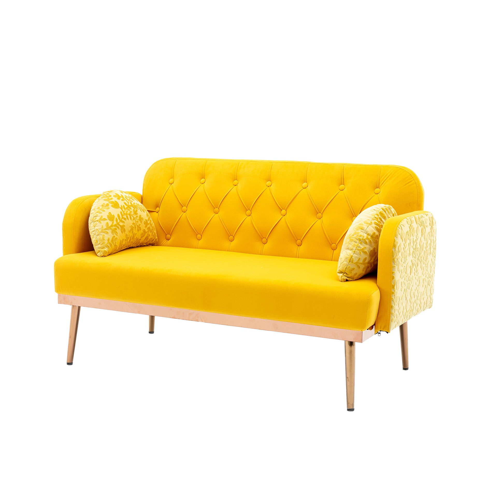 Coolmore Modern Velvet Loveseat Sofacomfy Upholstered 2 Seater Sofa With Gold Metal Legs, Small Loveseat Accent Couch For Living Bedroom Leisure Areas Yellow Velvet Yellow Foam Polyester 2 Seat