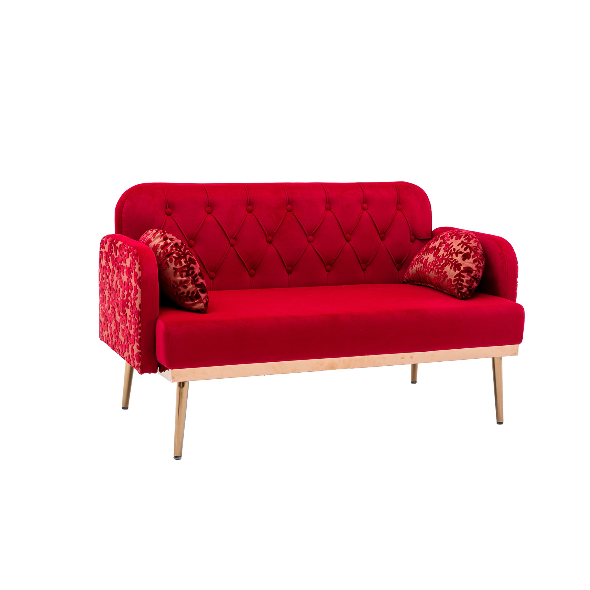 Coolmore Modern Velvet Loveseat Sofacomfy Upholstered 2 Seater Sofa With Gold Metal Legs, Small Loveseat Accent Couch For Living Bedroom Leisure Areas Red Velvet Red Foam Polyester 2 Seat