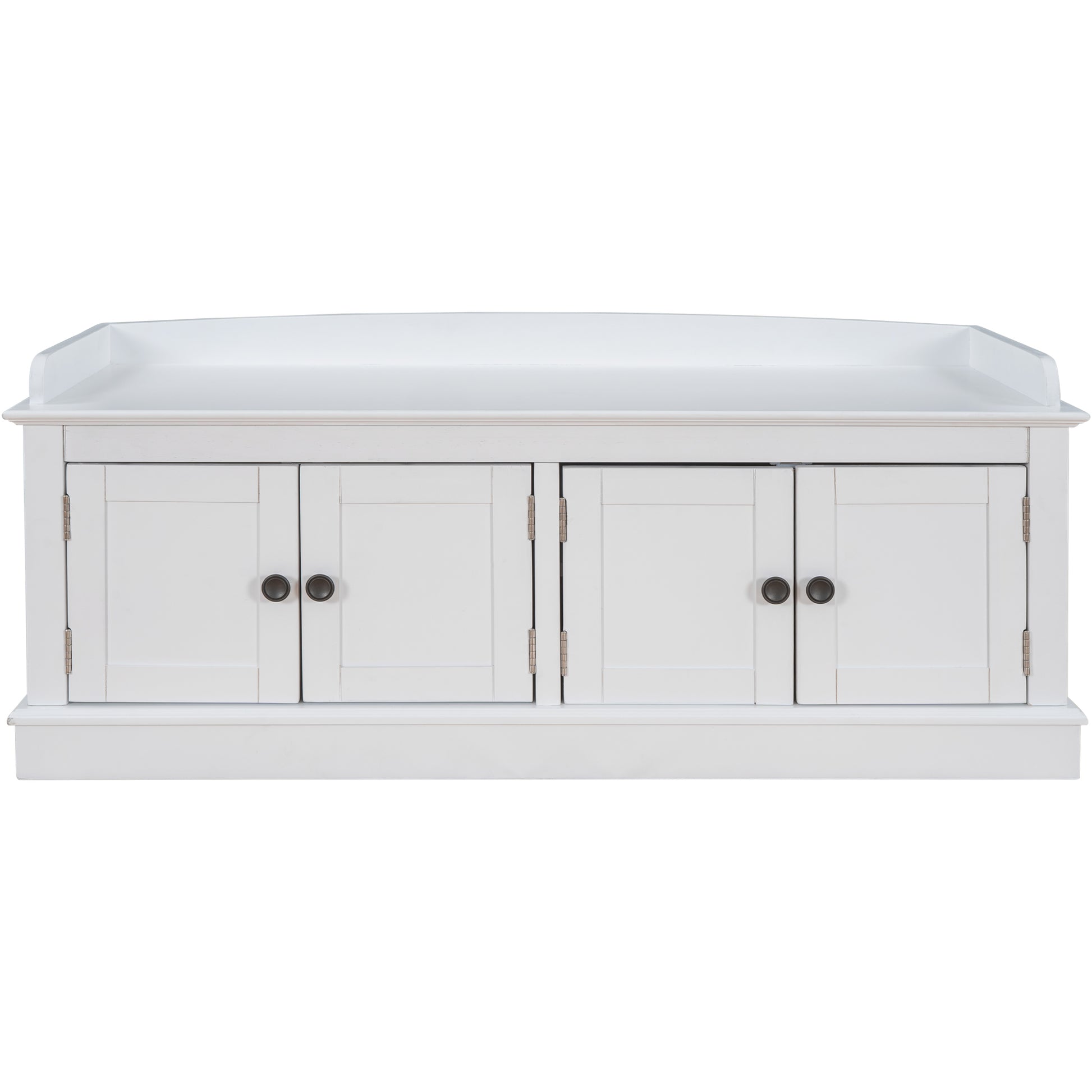 Storage Bench With 4 Doors And Adjustable Shelves, Shoe Bench With Removable Cushion For Living Room, Entryway White White Solid Wood