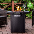 28In Outdoor Propane Fire Pit Table, 50,000Btu, Outside Gas Dinning Fire Table With Lid, Rattan & Wicker Look, Lava Stone, Etl Certification, With Adjustable Flame Apply To Garden Patio Backyard Black Metal