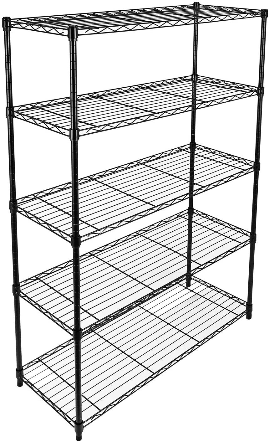 Simple Deluxe Heavy Duty 5 Shelf Shelving Unit With Wheel And Adjustable Feet, 36'' X 14'' X 60'', 5 Tier Black Iron