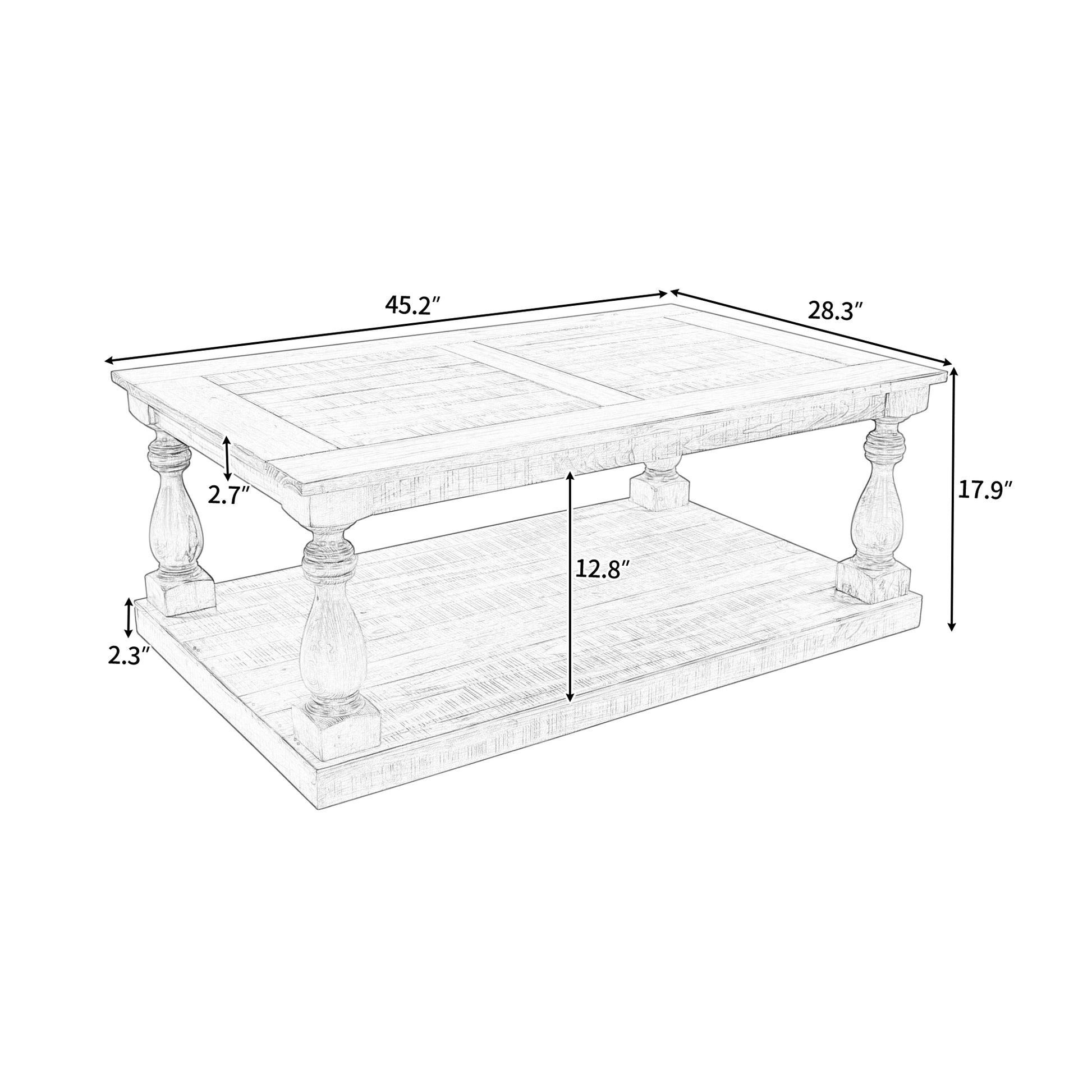 Rustic Floor Shelf Coffee Table With Storage,Solid Pine Wood As Same As Wf287269Aad Yellow Brown Pine