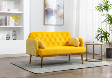 Coolmore Modern Velvet Loveseat Sofacomfy Upholstered 2 Seater Sofa With Gold Metal Legs, Small Loveseat Accent Couch For Living Bedroom Leisure Areas Yellow Velvet Yellow Foam Polyester 2 Seat