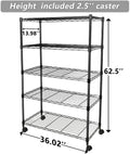 Simple Deluxe Heavy Duty 5 Shelf Shelving Unit With Wheel And Adjustable Feet, 36'' X 14'' X 60'', 5 Tier Black Iron