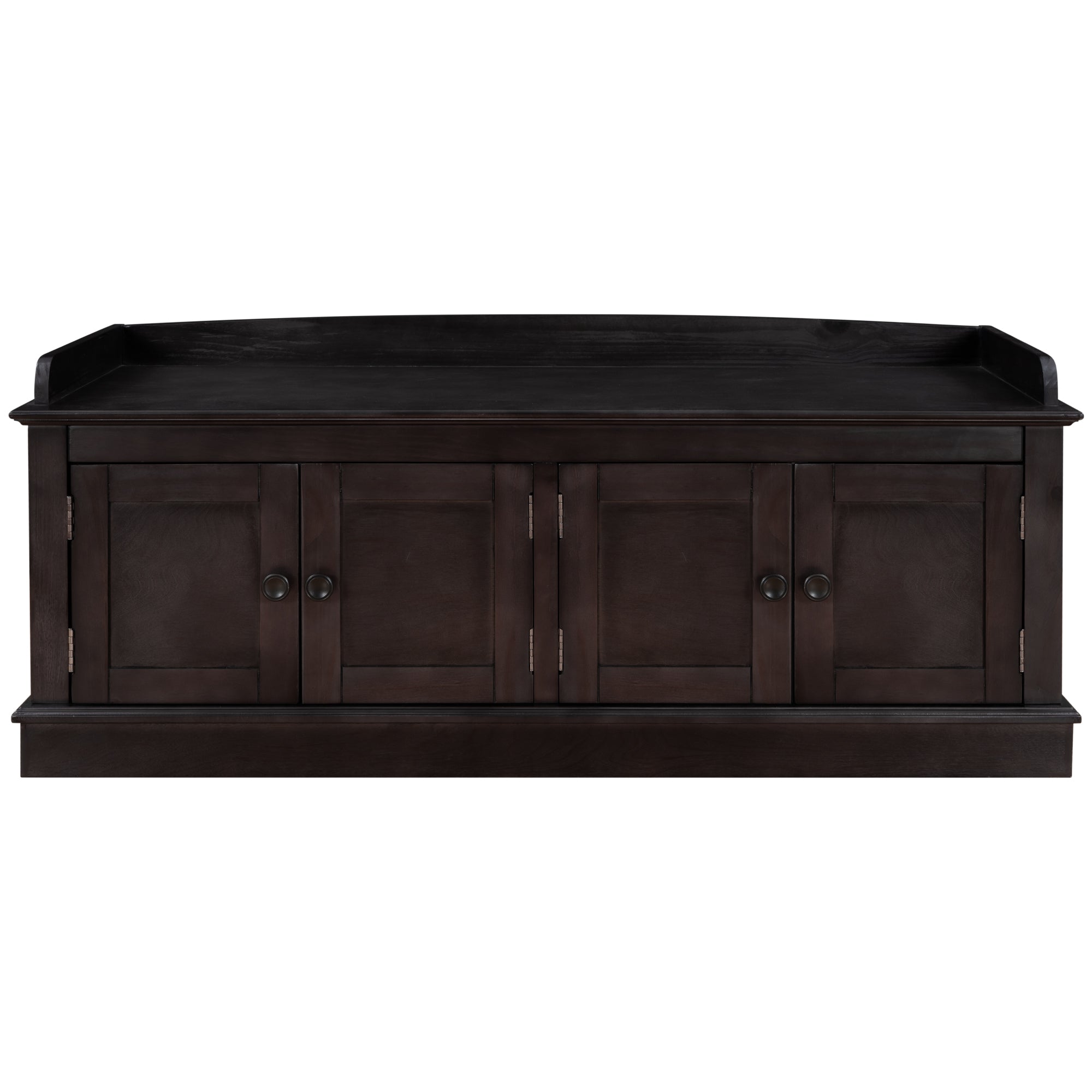 Storage Bench with 4 Doors and Adjustable espresso-solid wood