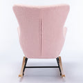 Teddy Fabric Padded Seat Rocking Chair With High Backrest And Armrests Pink Foam Upholstered