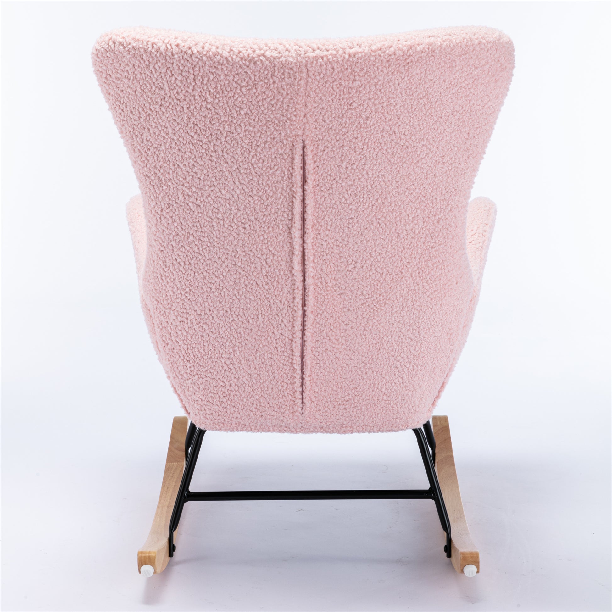 Teddy Fabric Padded Seat Rocking Chair With High Backrest And Armrests Pink Foam Upholstered