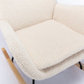 Teddy Fabric Padded Seat Rocking Chair With High Backrest And Armrests Beige Foam Upholstered