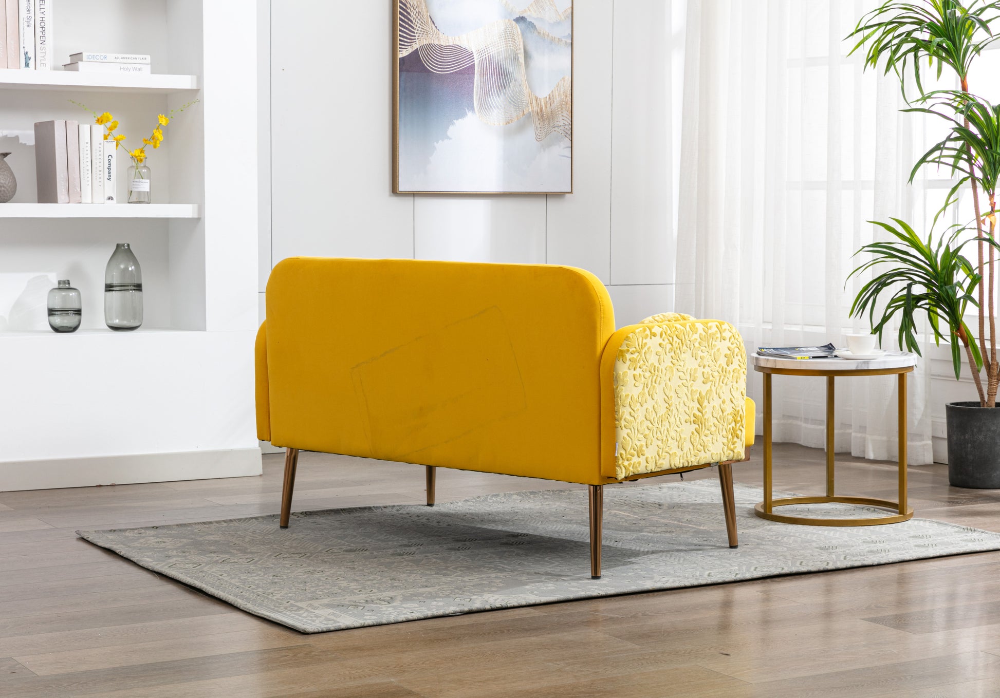 Coolmore Modern Velvet Loveseat Sofacomfy Upholstered 2 Seater Sofa With Gold Metal Legs, Small Loveseat Accent Couch For Living Bedroom Leisure Areas Yellow Velvet Yellow Foam Polyester 2 Seat