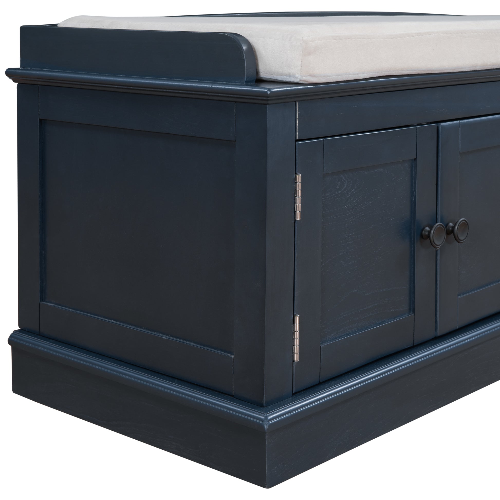 Storage Bench With 4 Doors And Adjustable Shelves, Shoe Bench With Removable Cushion For Living Room, Entryway Antique Navy Antique Navy Solid Wood