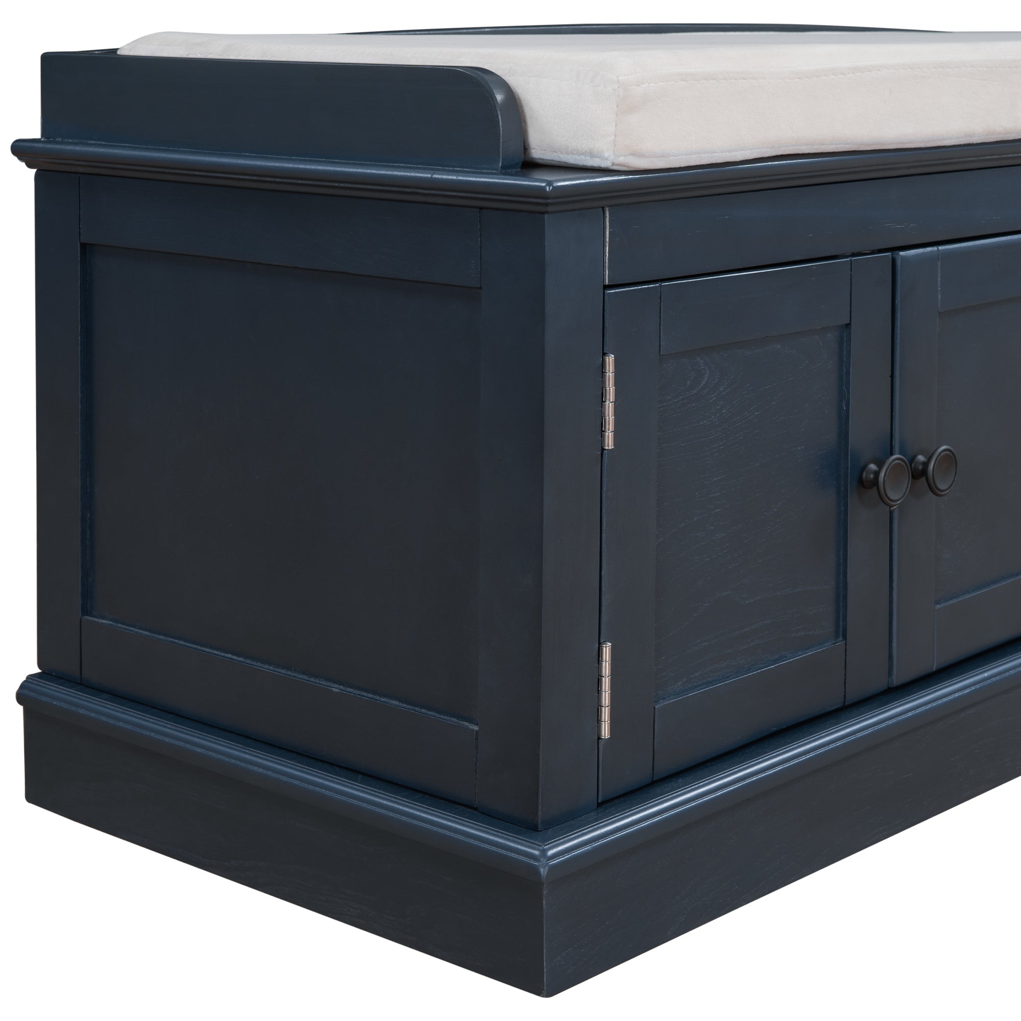 Storage Bench with 4 Doors and Adjustable antique navy-solid wood