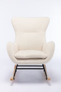 Teddy Fabric Padded Seat Rocking Chair With High Backrest And Armrests Beige Foam Upholstered