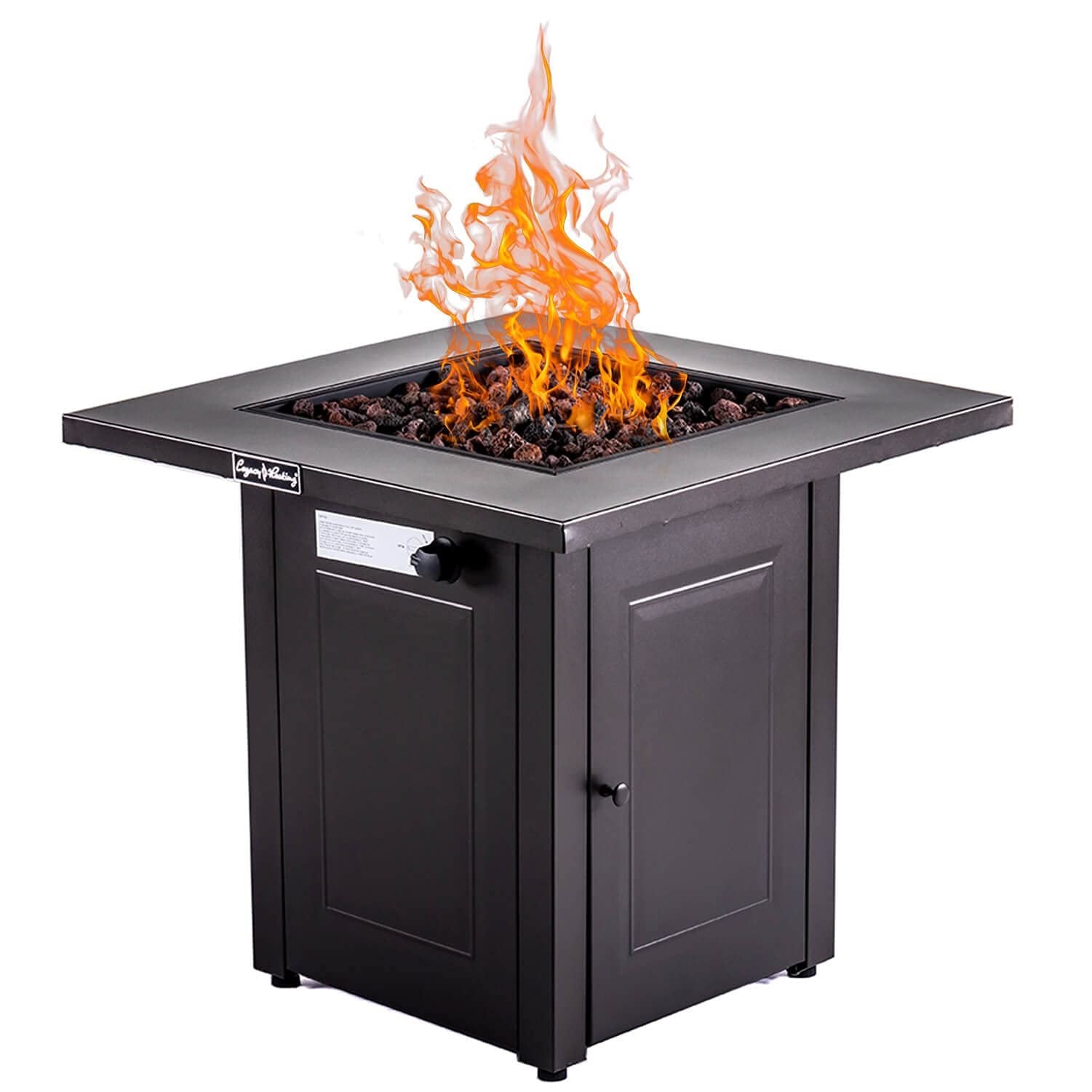 28In Propane Fire Pits Table, 50000 Btu Gas Square Outdoor Dinning Firepit Fireplace Dinning Tables With Lid, Lava Stone, Etl Certification, For Outside Garden Backyard Deck Patio Brown Metal