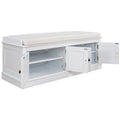 Storage Bench With 4 Doors And Adjustable Shelves, Shoe Bench With Removable Cushion For Living Room, Entryway White White Solid Wood