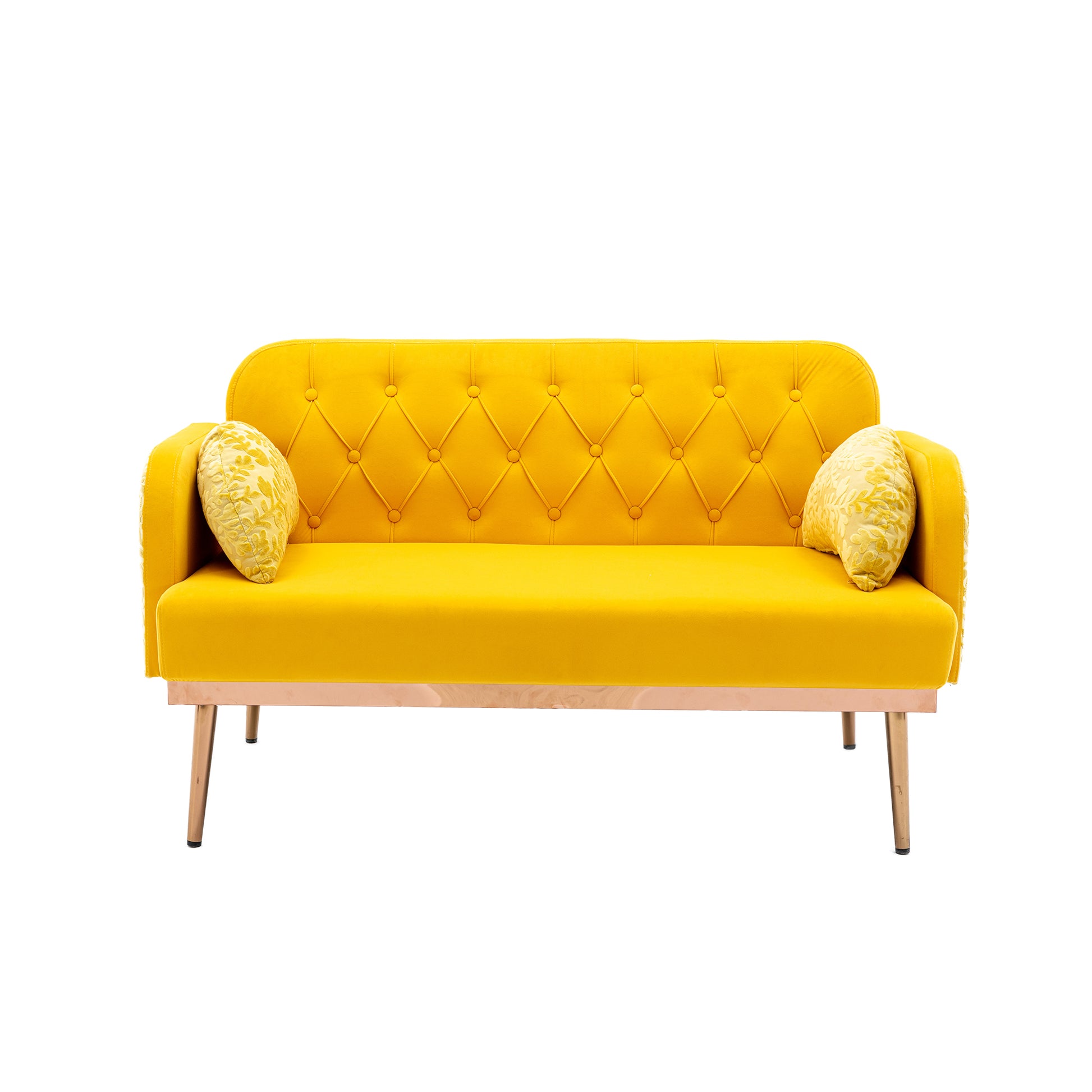 Coolmore Modern Velvet Loveseat Sofacomfy Upholstered 2 Seater Sofa With Gold Metal Legs, Small Loveseat Accent Couch For Living Bedroom Leisure Areas Yellow Velvet Yellow Foam Polyester 2 Seat