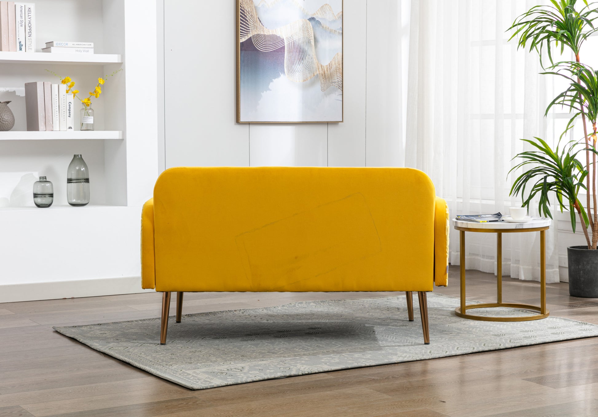 Coolmore Modern Velvet Loveseat Sofacomfy Upholstered 2 Seater Sofa With Gold Metal Legs, Small Loveseat Accent Couch For Living Bedroom Leisure Areas Yellow Velvet Yellow Foam Polyester 2 Seat