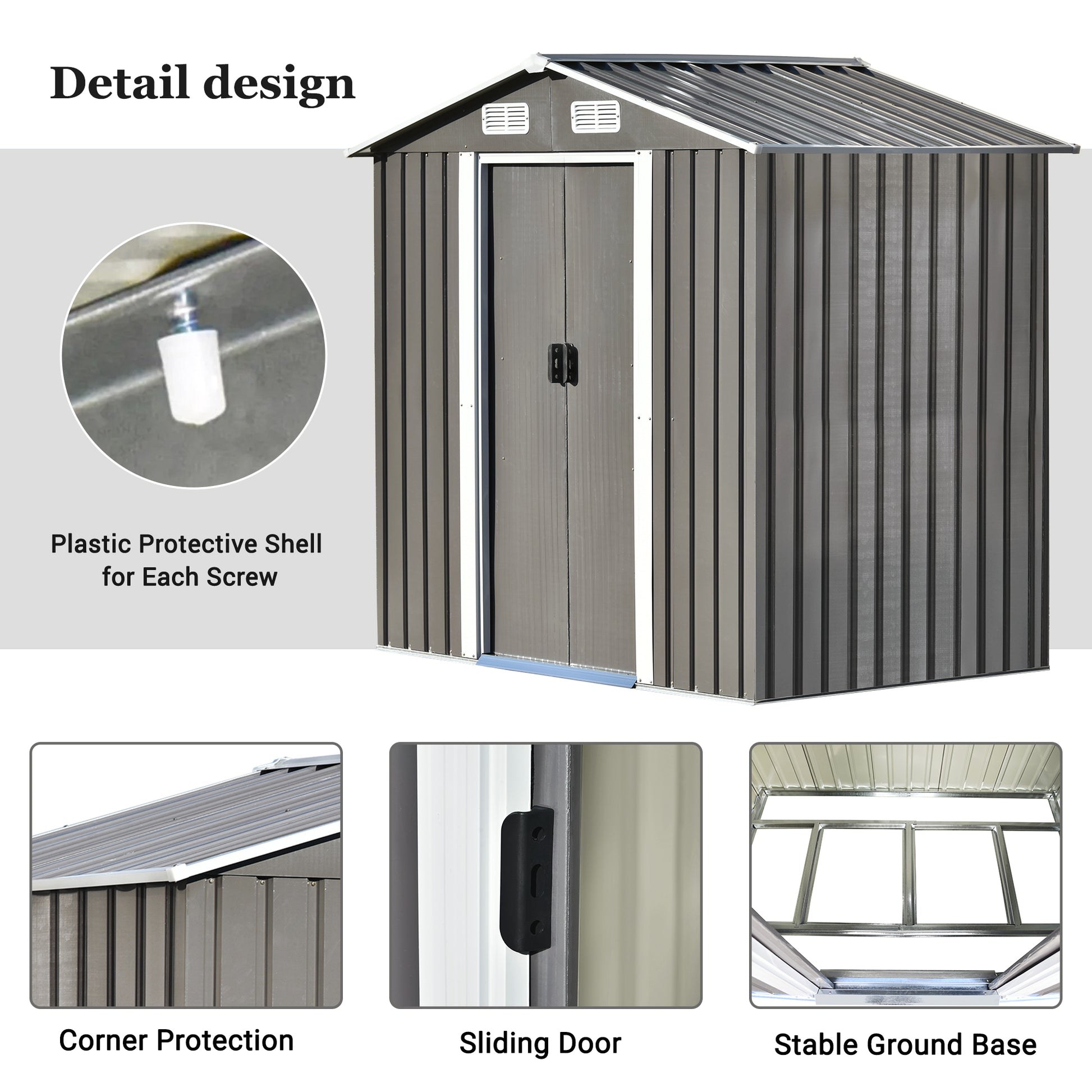 Patio 6Ft X4Ft Bike Shed Garden Shed, Metal Storage Shed With Lockable Door, Tool Cabinet With Vents And Foundation For Backyard, Lawn, Garden, Gray No Gray Weather Resistant Frame Garden & Outdoor Casual Steel Steel