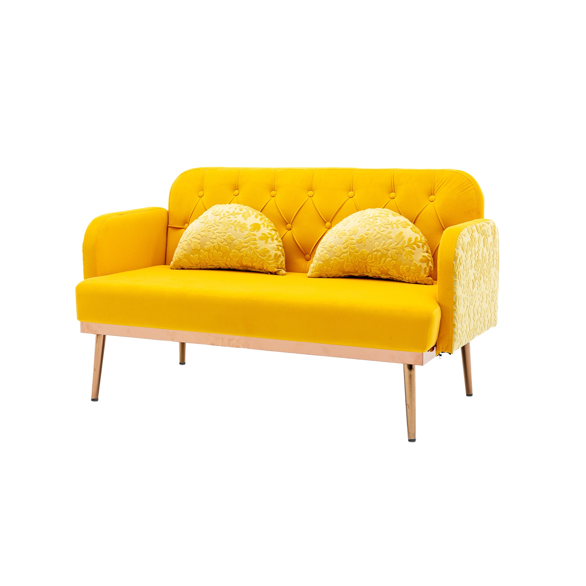 Coolmore Modern Velvet Loveseat Sofacomfy Upholstered 2 Seater Sofa With Gold Metal Legs, Small Loveseat Accent Couch For Living Bedroom Leisure Areas Yellow Velvet Yellow Foam Polyester 2 Seat