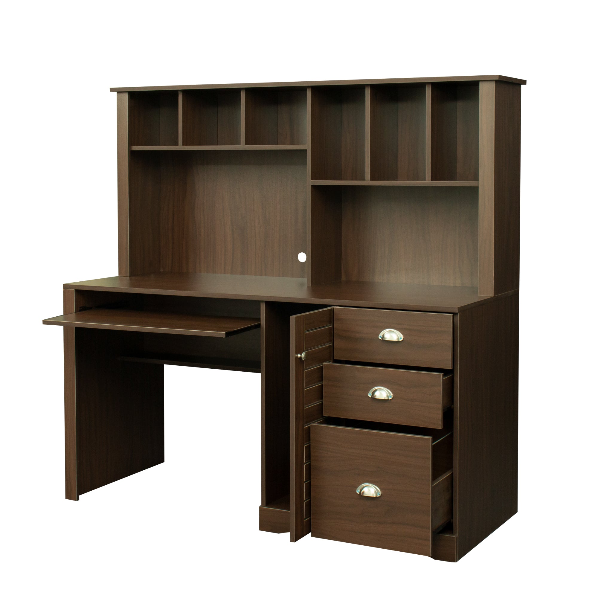 Home Office Computer Desk with Hutch,Walnut walnut-particle board