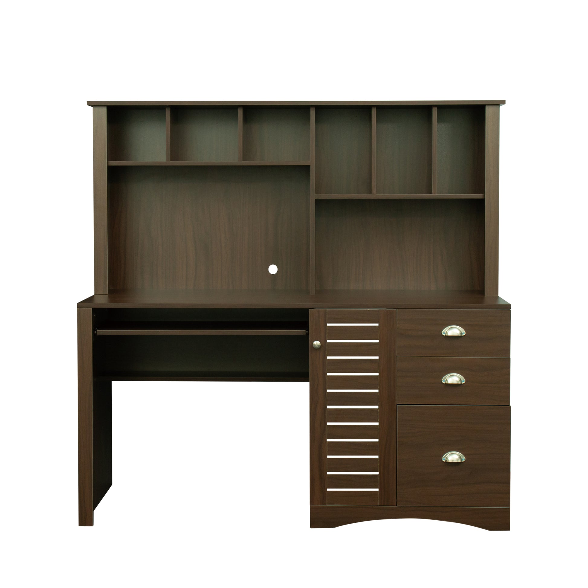 Home Office Computer Desk With Hutch,Walnut Walnut Particle Board