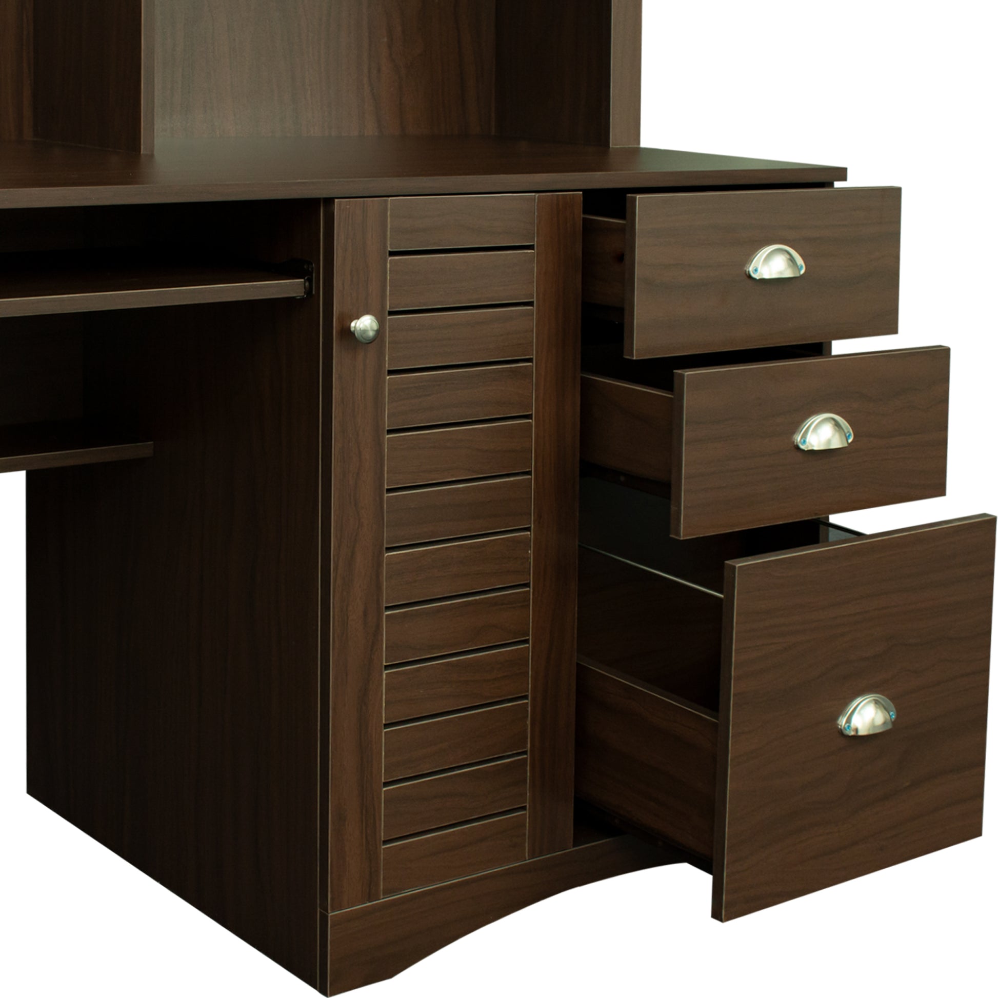 Home Office Computer Desk With Hutch,Walnut Walnut Particle Board