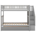 Twin Over Twin Bunk Bed With Trundle And Storage, Gray Twin Gray Pine