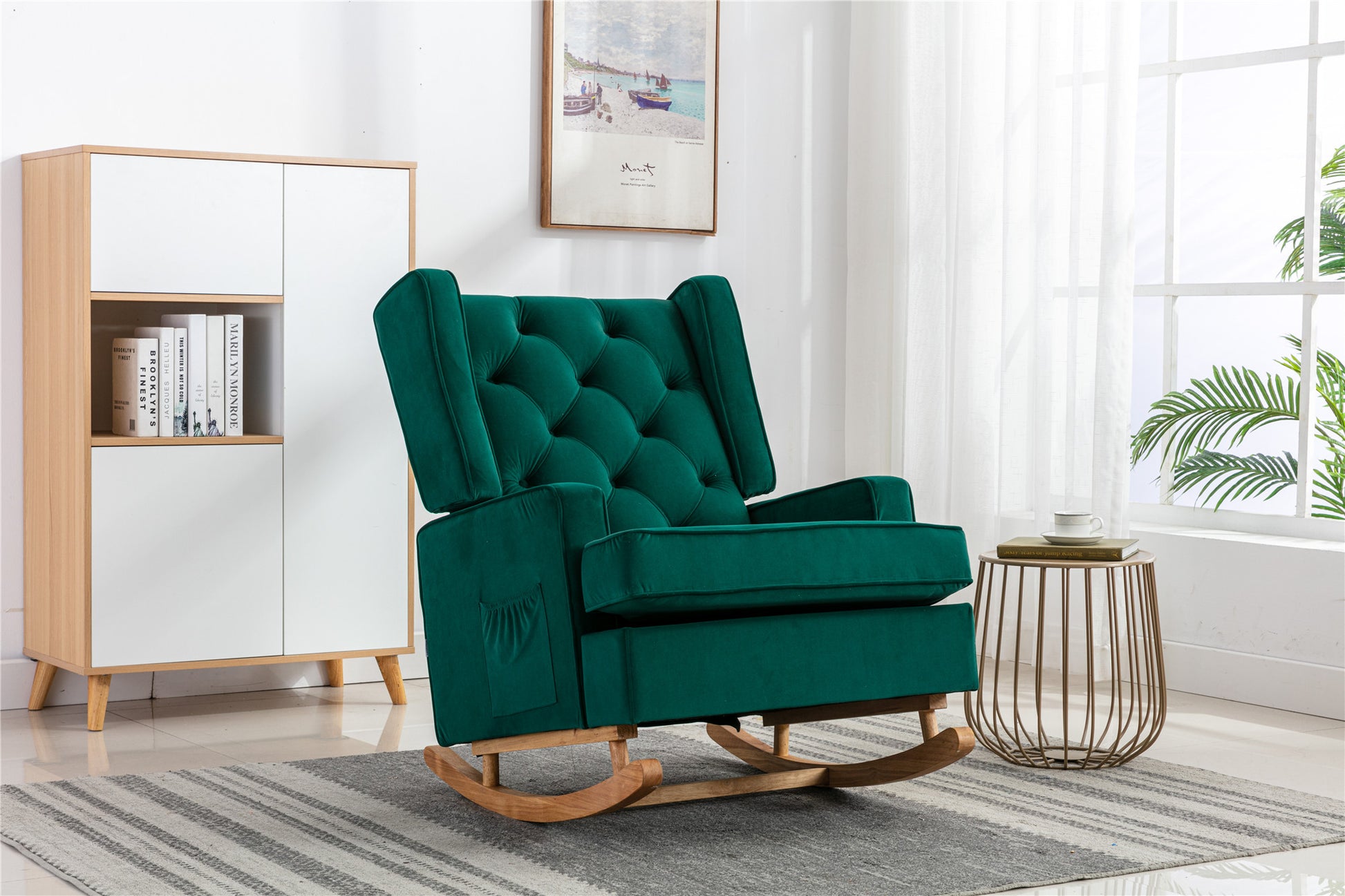Coolmore Living Room Comfortable Rocking Chair Accent Chair Emerald Polyester