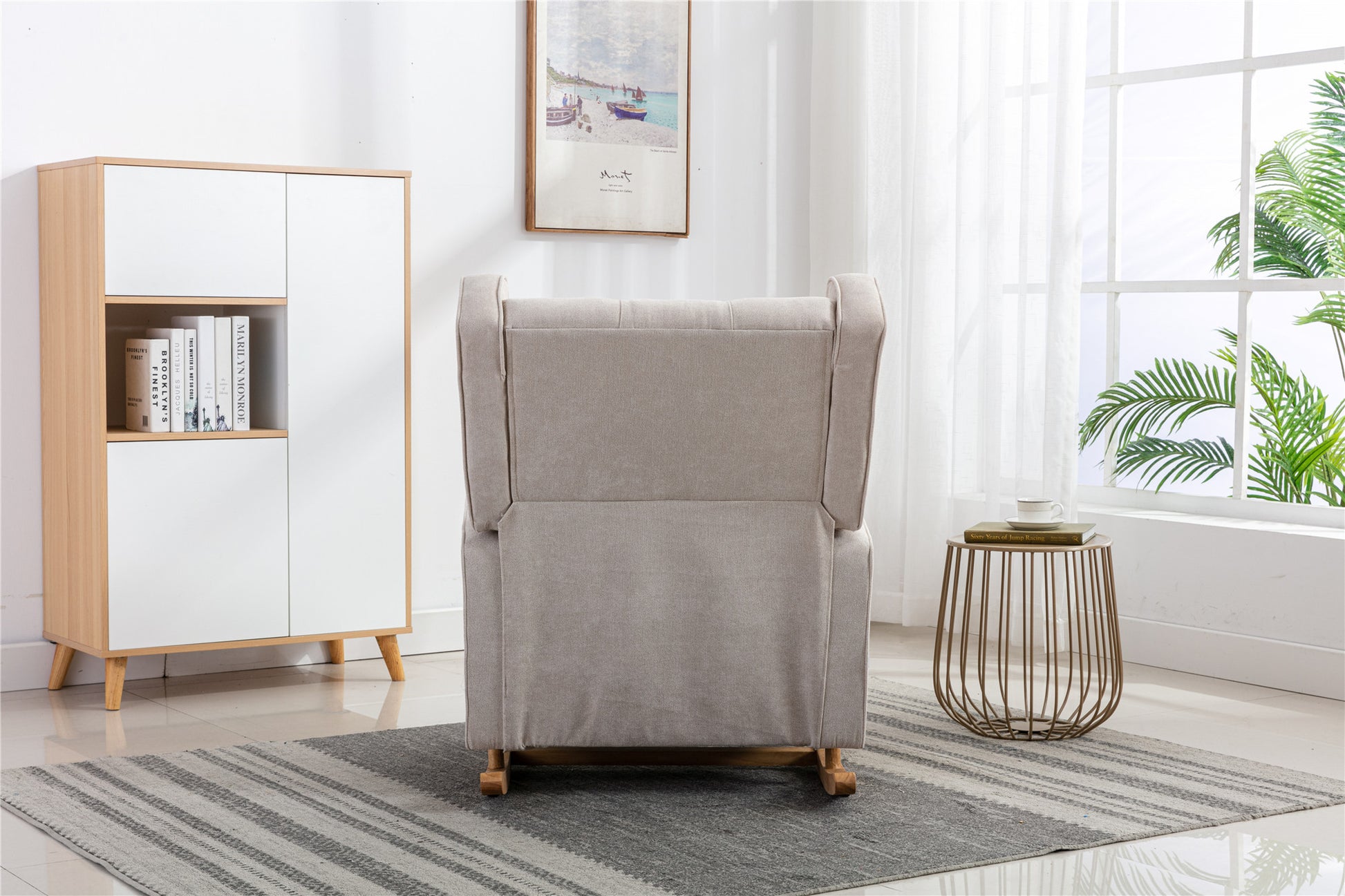 Coolmore Living Room Comfortable Rocking Chair Accent Chair Beige Polyester