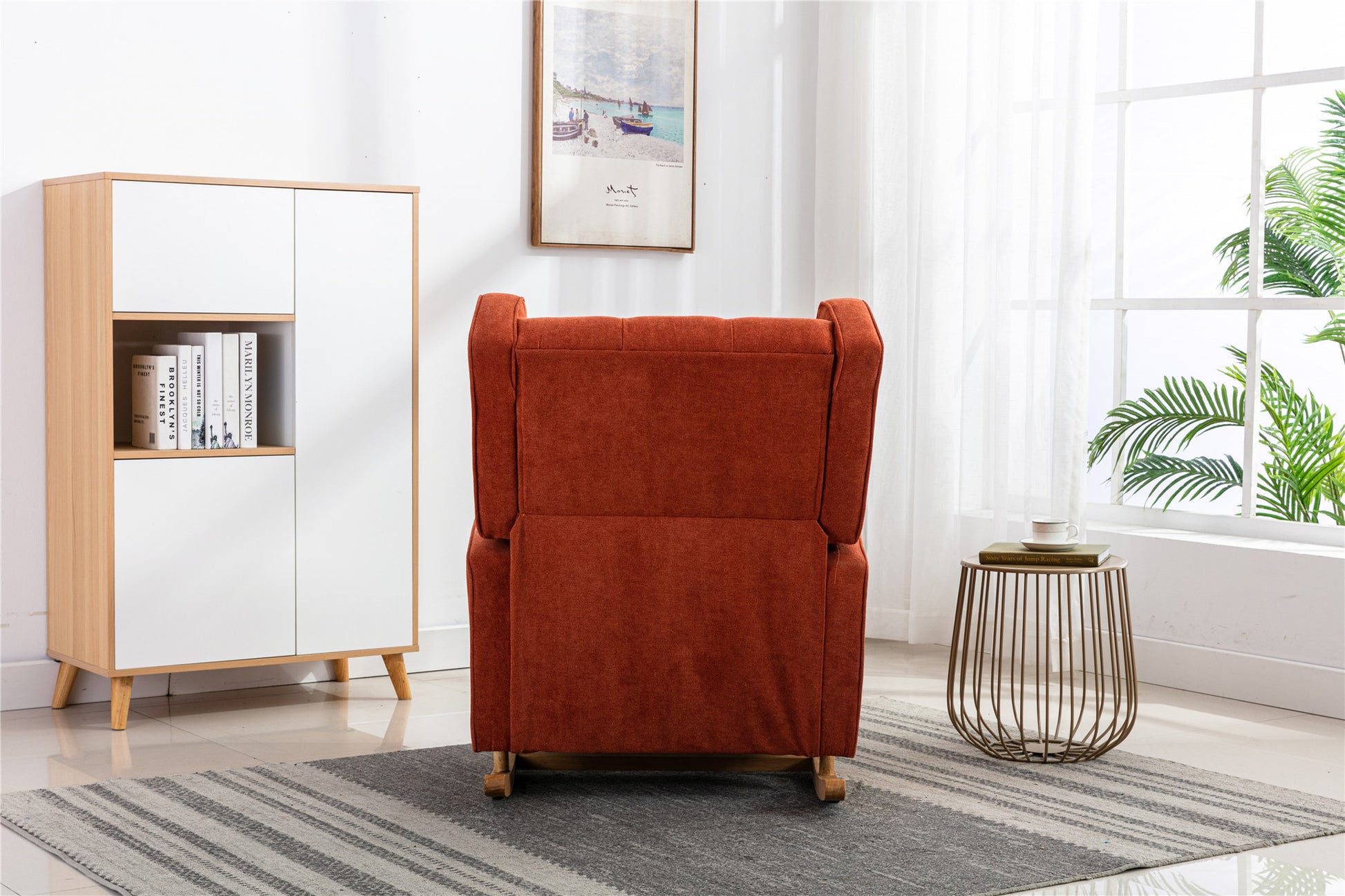 Coolmore Living Room Comfortable Rocking Chair Accent Chair Orange Polyester