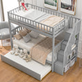 Twin Over Twin Bunk Bed With Trundle And Storage, Gray Twin Gray Pine