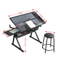 Black Adjustable Tempered Glass Drafting Printing Table With Chair Black Steel