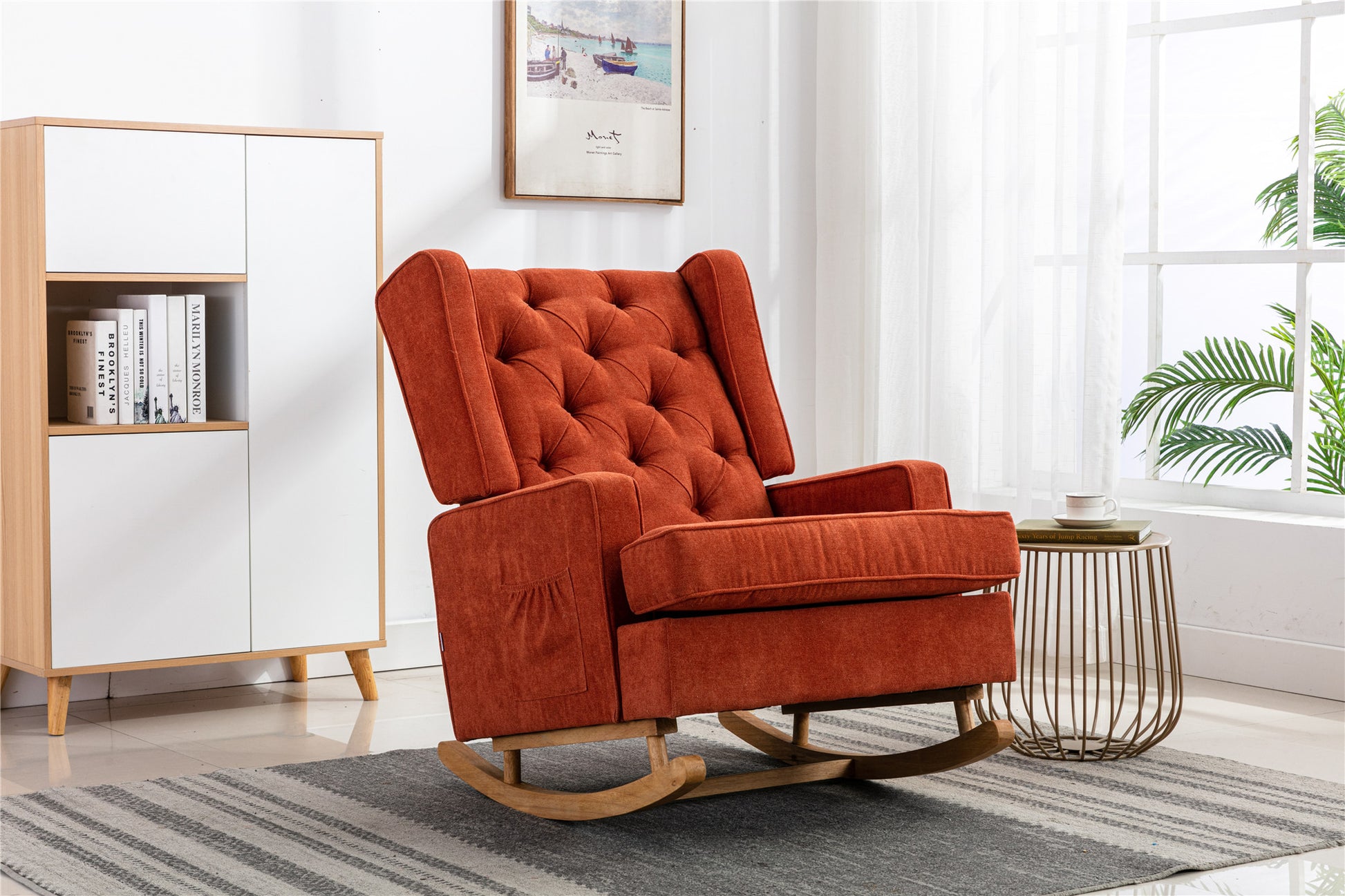 Coolmore Living Room Comfortable Rocking Chair Accent Chair Orange Polyester