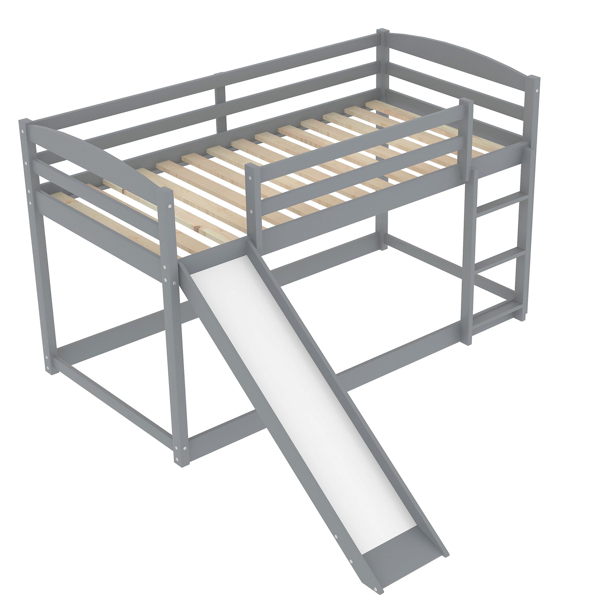 Twin Over Twin Bunk Bed With Convertible Slide And Laddergray Old Sku:Wf281725Aae Gray Pine