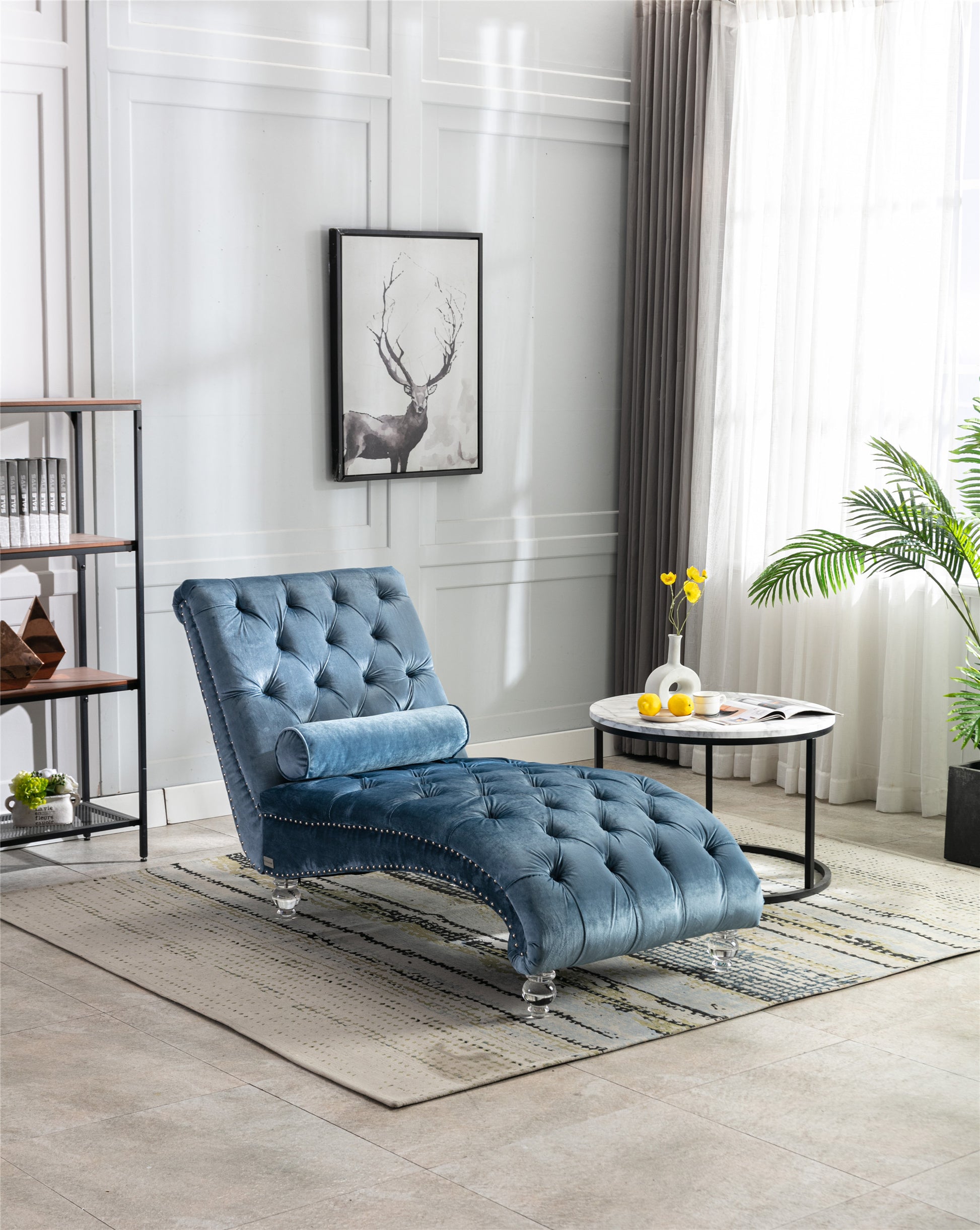Coomoreleisure Concubine Sofa With Acrylic Feet Light Blue Velvet