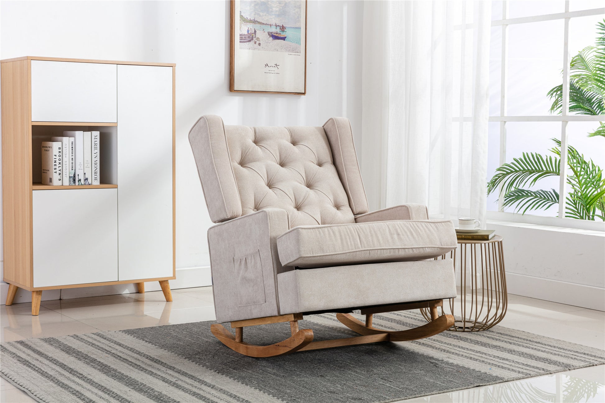 Coolmore Living Room Comfortable Rocking Chair Accent Chair Beige Polyester