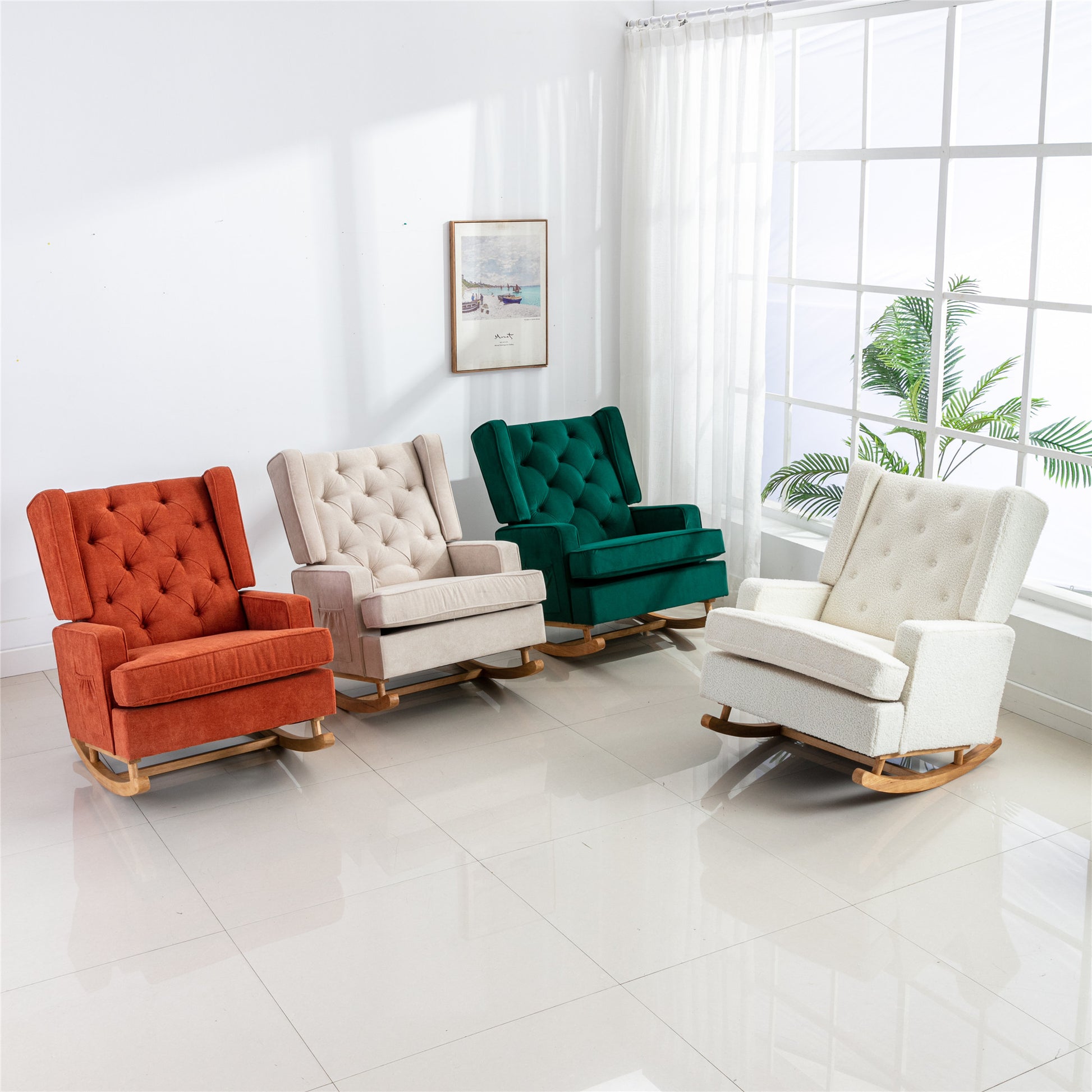 Coolmore Living Room Comfortable Rocking Chair Accent Chair Orange Polyester