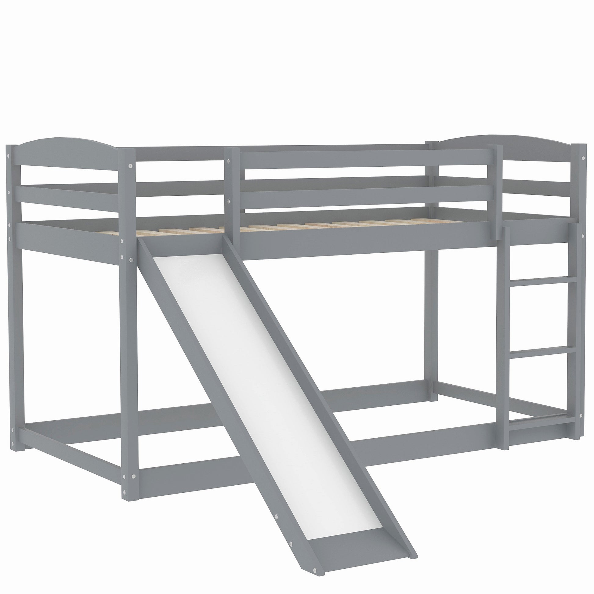 Twin Over Twin Bunk Bed With Convertible Slide And Laddergray Old Sku:Wf281725Aae Gray Pine