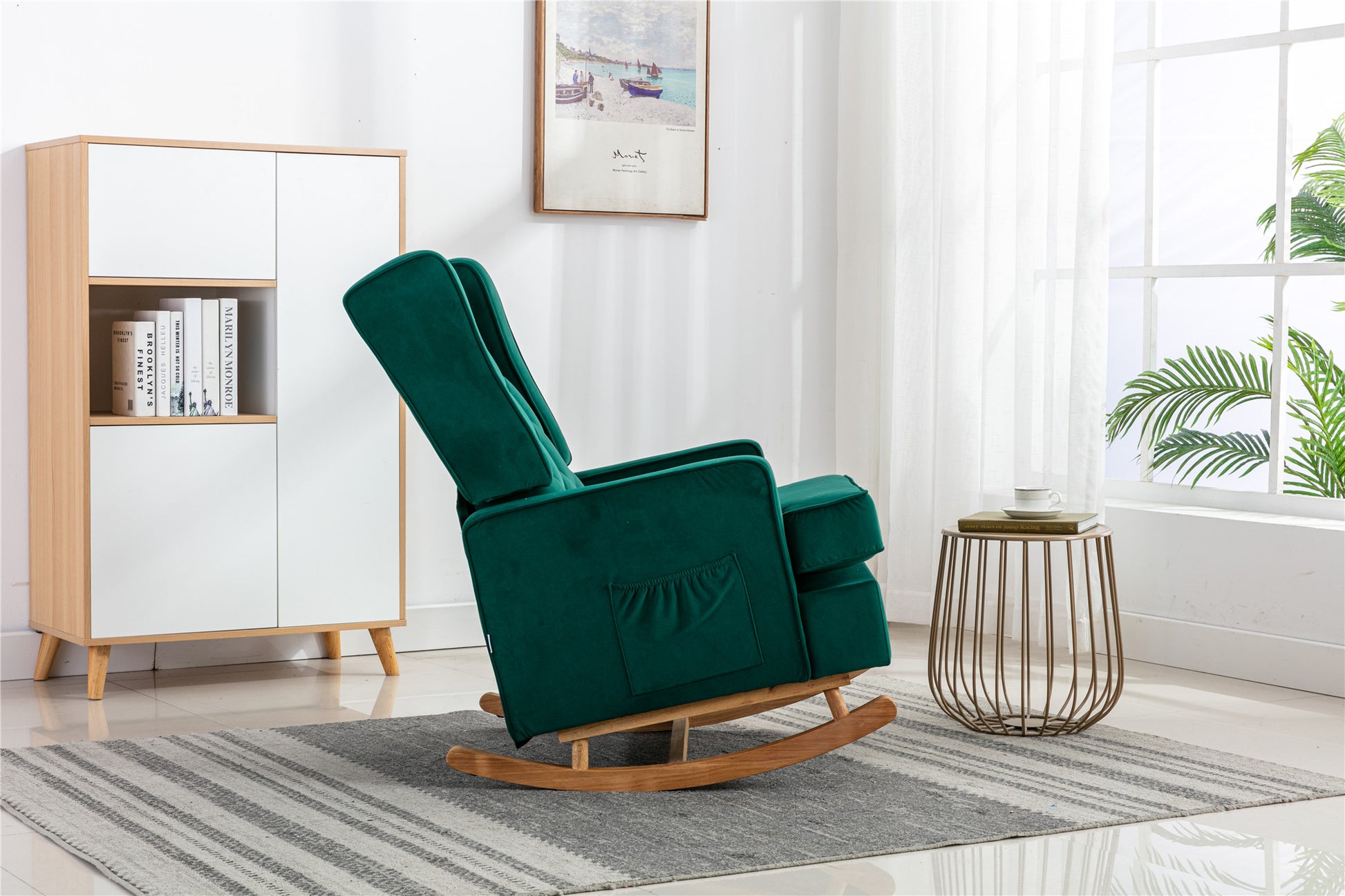 Coolmore Living Room Comfortable Rocking Chair Accent Chair Emerald Polyester