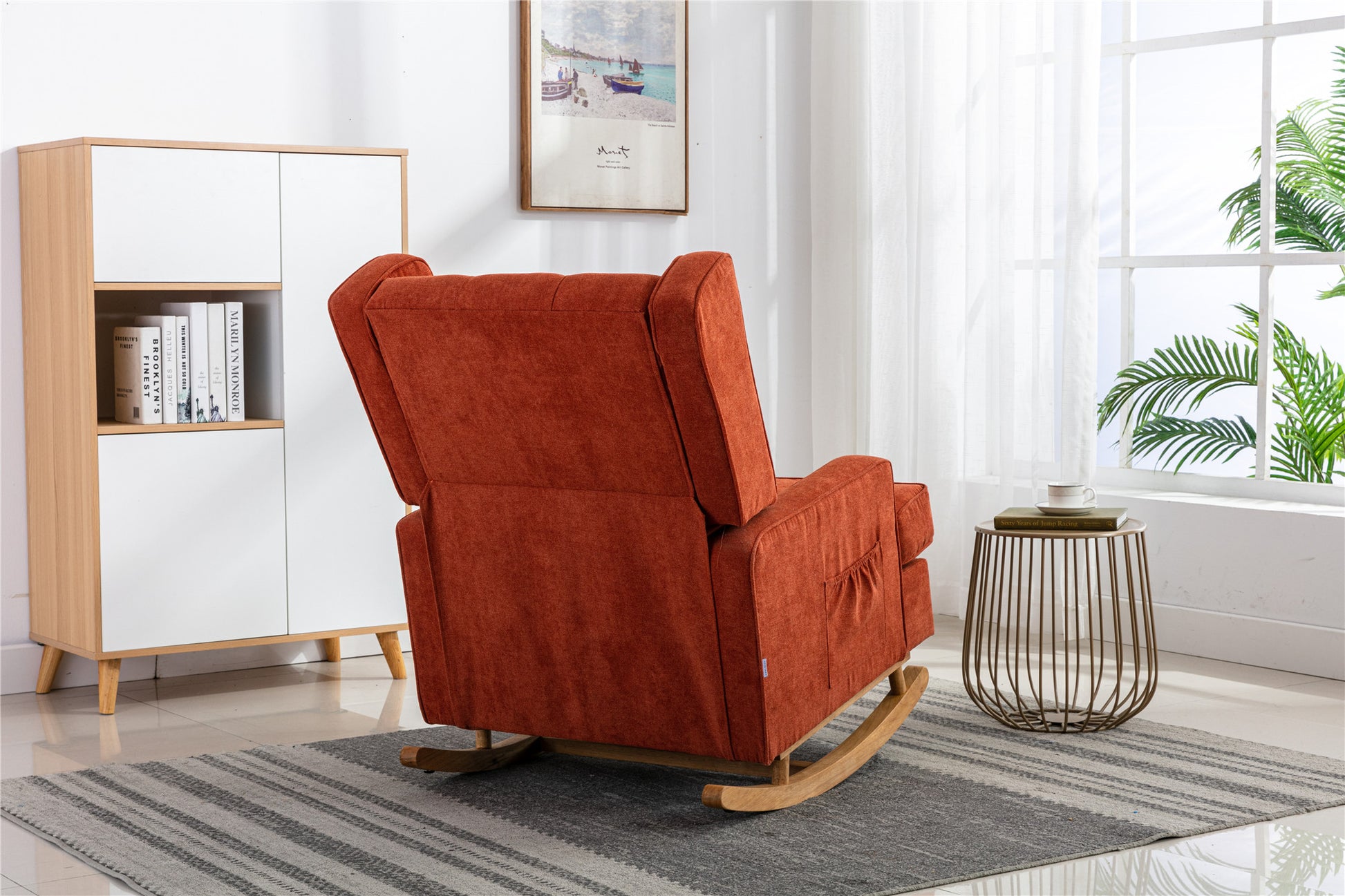 Coolmore Living Room Comfortable Rocking Chair Accent Chair Orange Polyester