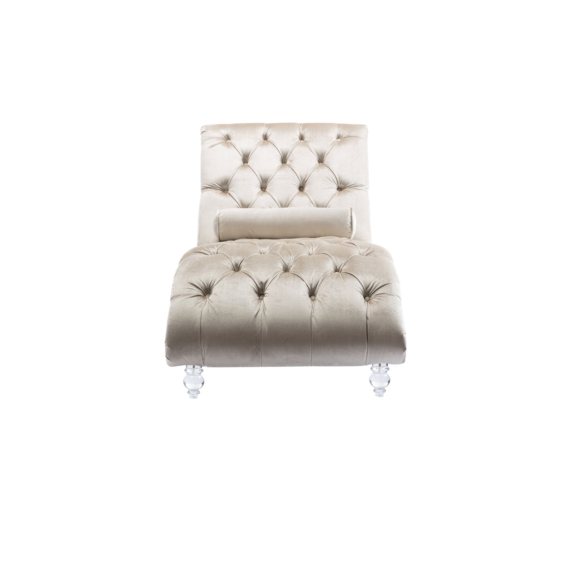 Coomore Velvet Chaise Lounge Indoor,Button Tufted Upholstered Chaise Lounge Chair With Pillow For Bedroom Living Room Office Beige Velvet Beige Primary Living Space Foam Velvet