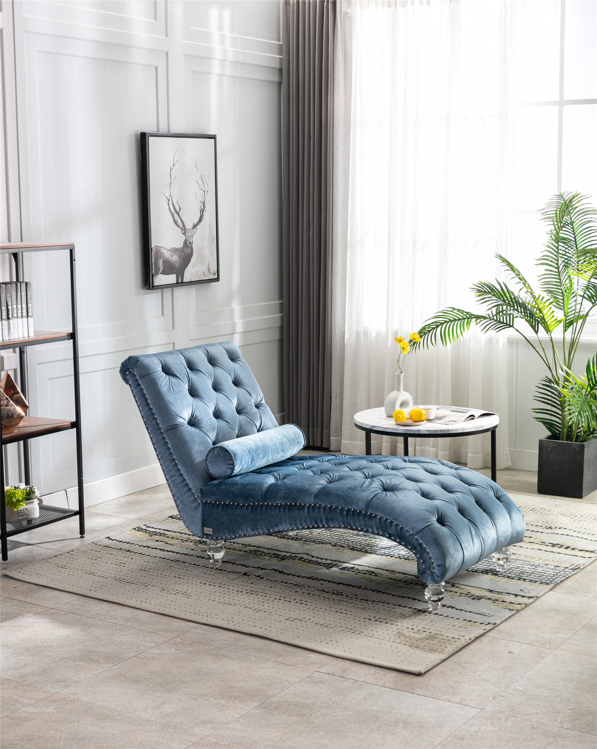 Coomoreleisure Concubine Sofa With Acrylic Feet Light Blue Velvet