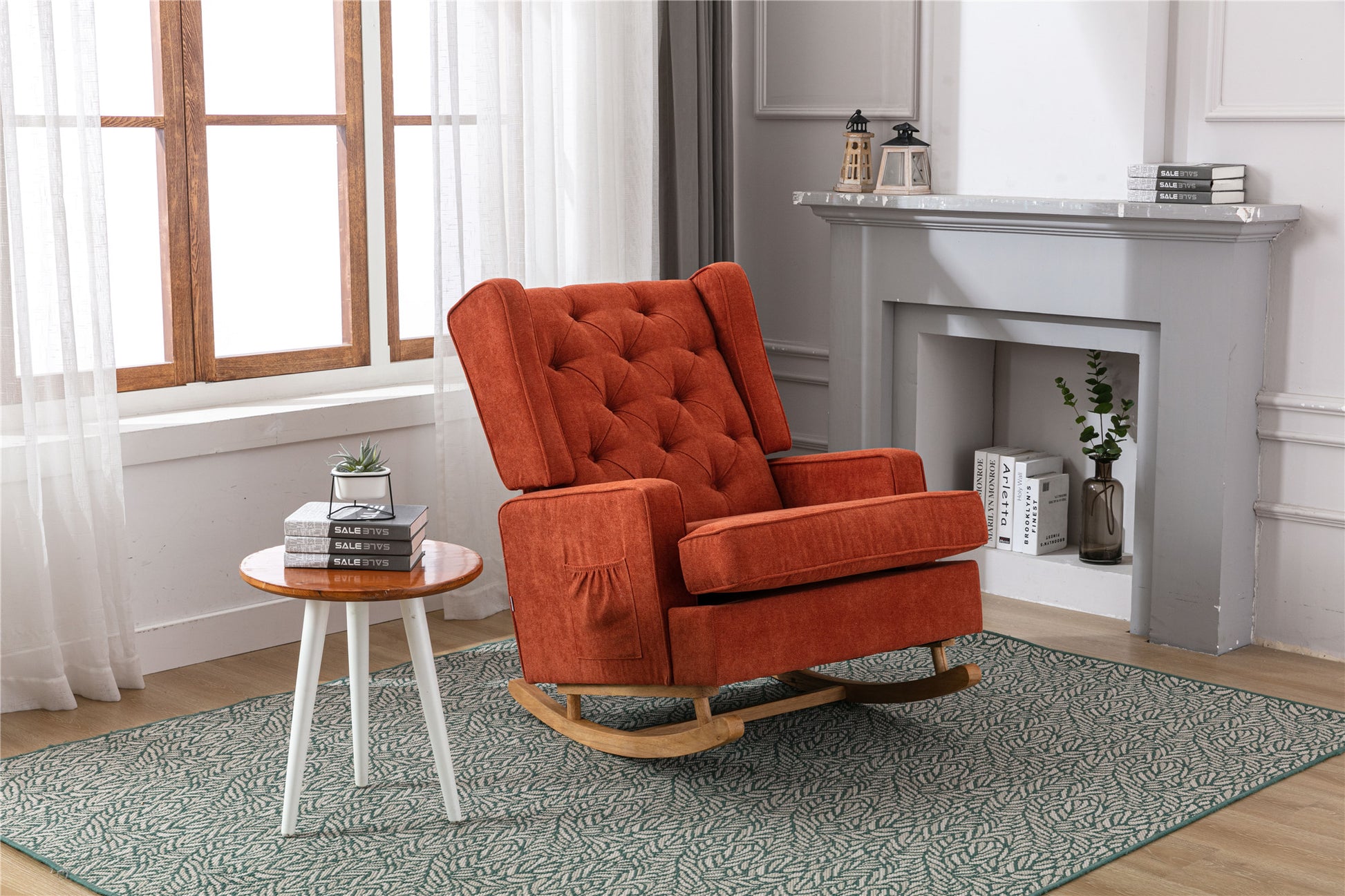 Coolmore Living Room Comfortable Rocking Chair Accent Chair Orange Polyester