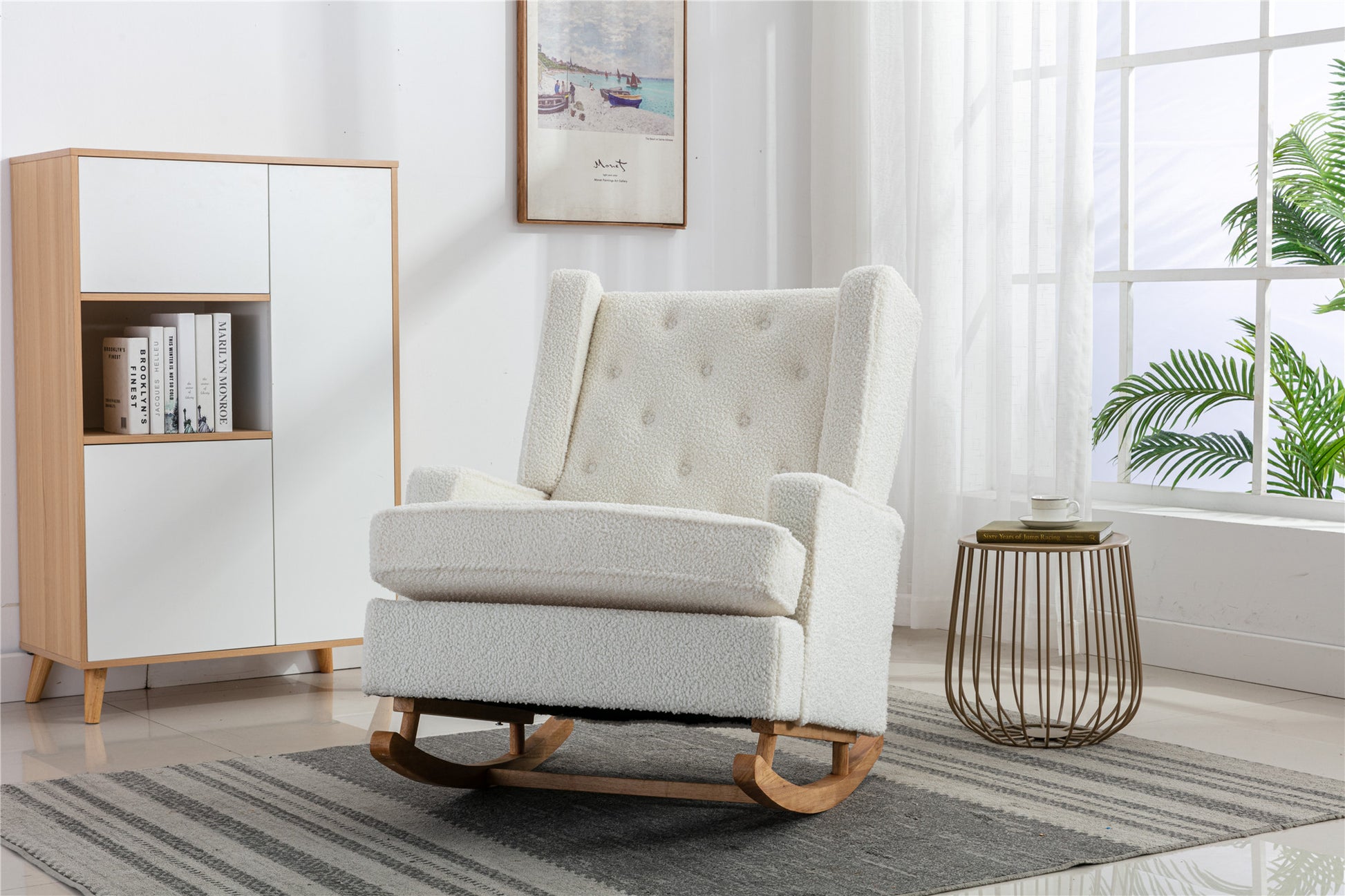 Coolmore Living Room Comfortable Rocking Chair Accent Chair White Teddy Polyester