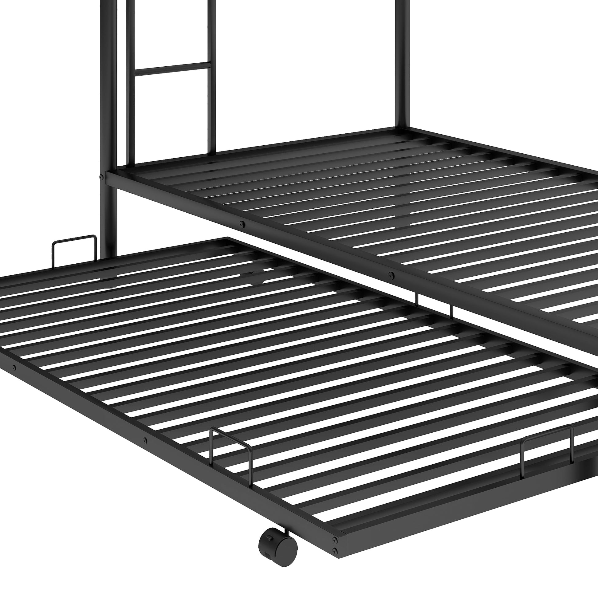Twin Over Twin Bunk Bed With Trundle, Black Old Sku:Mf192387Aab Black Metal
