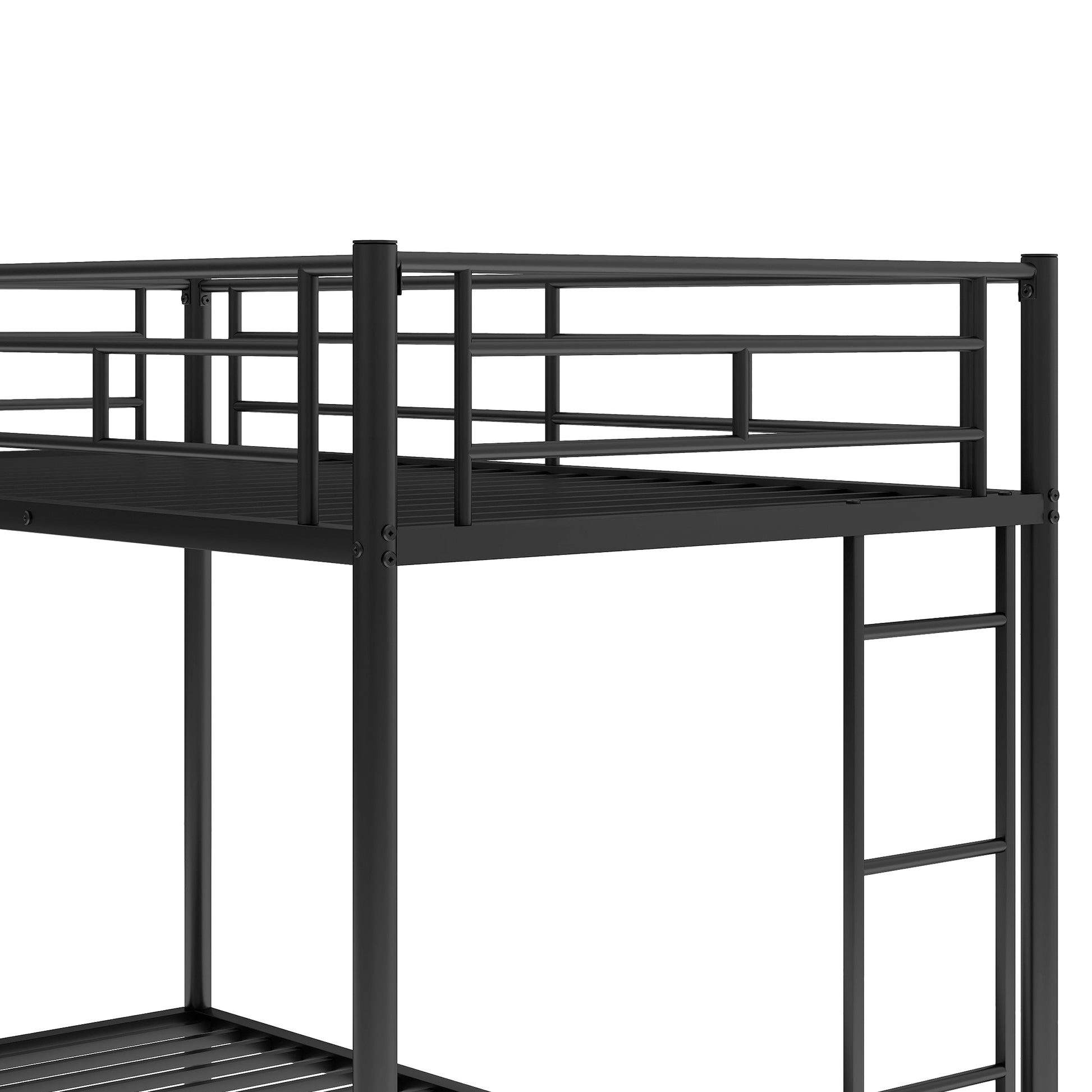 Twin Over Twin Bunk Bed With Trundle, Black Old Sku:Mf192387Aab Black Metal