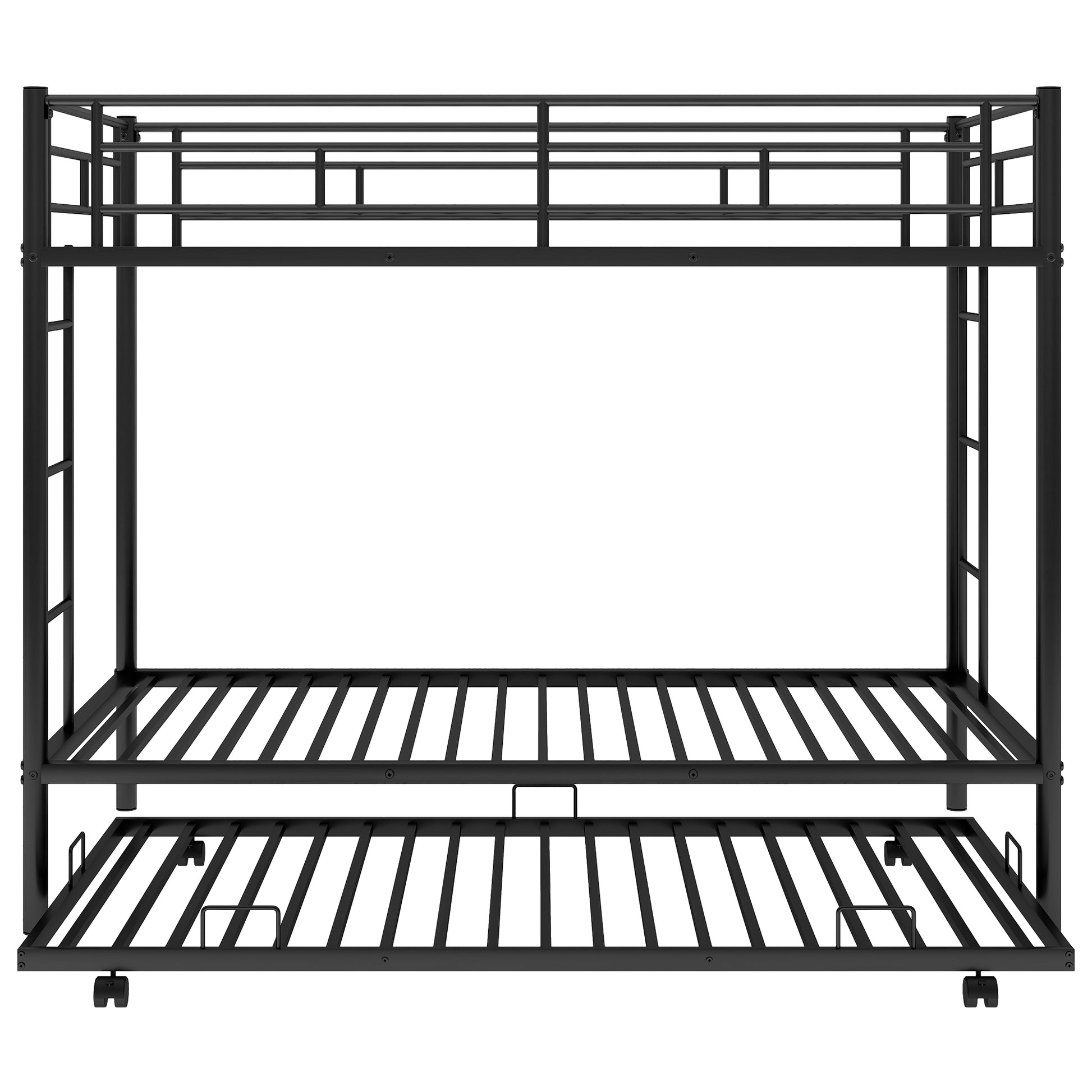 Twin Over Twin Bunk Bed With Trundle, Black Old Sku:Mf192387Aab Black Metal