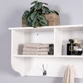 White Entryway Wall Mounted Coat Rack With 4 Dual Hooks Living Room Wooden Storage Shelf White Mdf